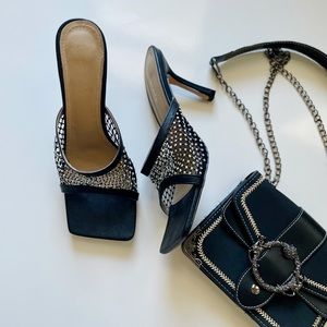 Black Mesh Fishnet Mules With Heels Size 9